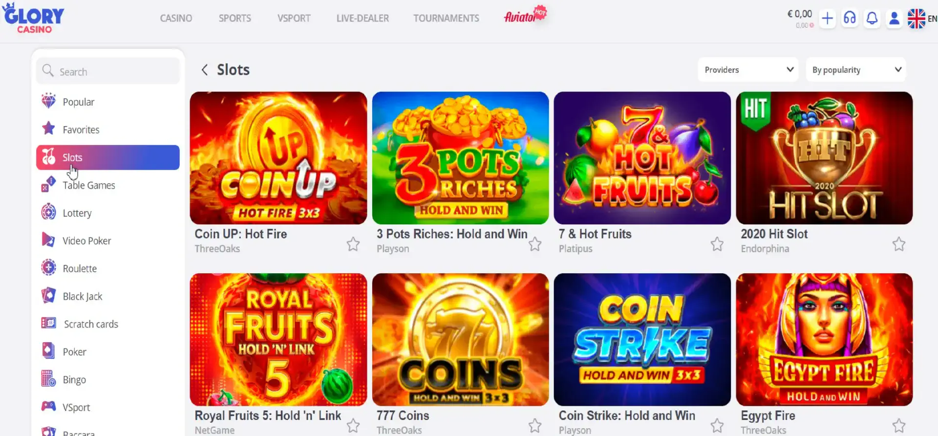 Glory Casino slots