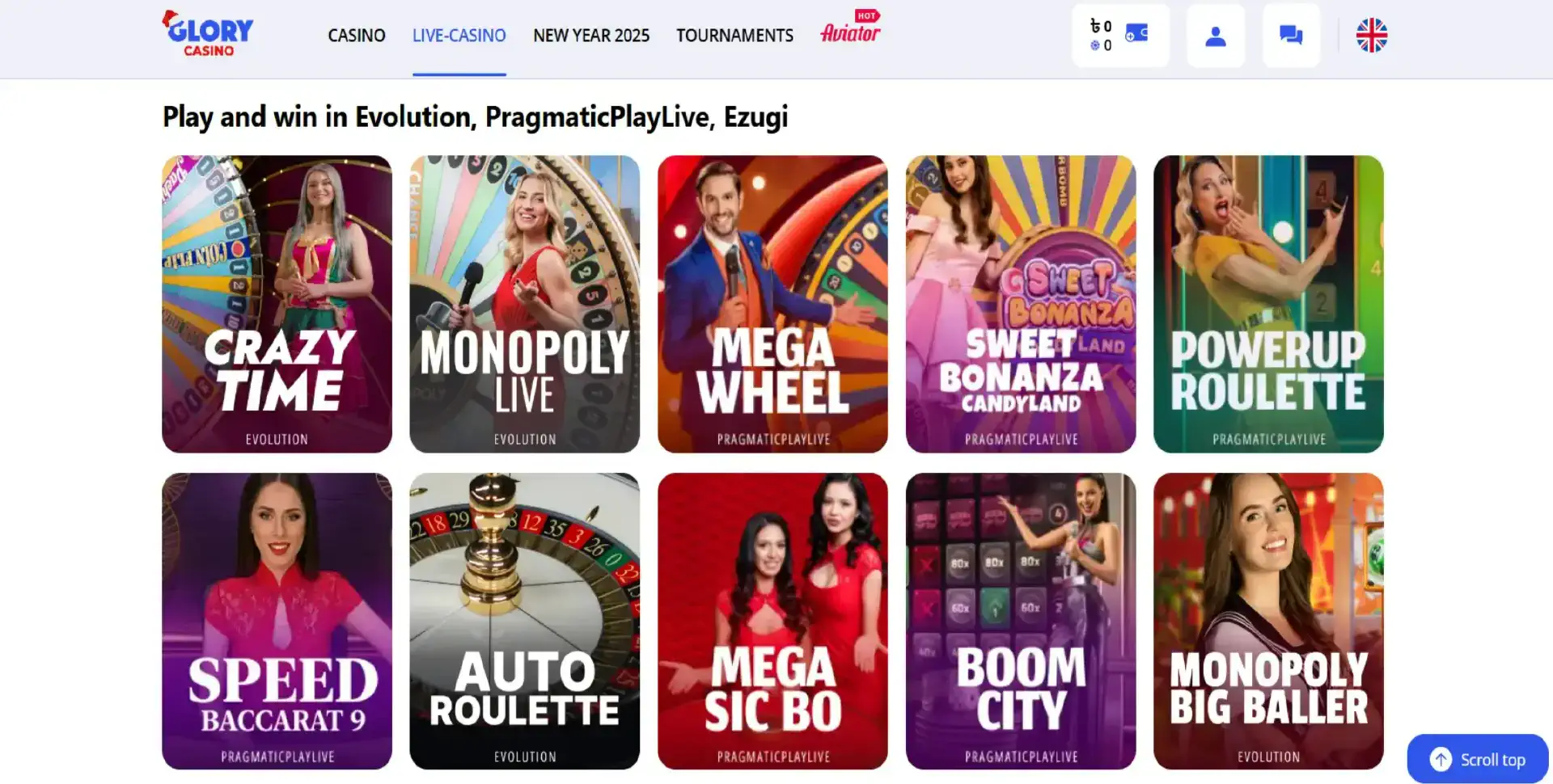 Glory Live casino games in Bangladesh